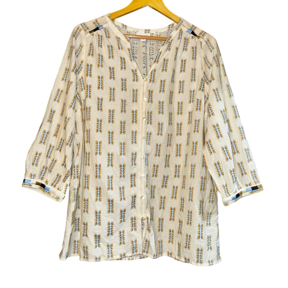 J. Jill Cream Geometric Print Button Front Blouse
